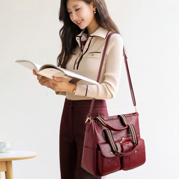 Large-capacity Messenger Bag Handbag Multi-pocket Shoulder Bag Middle-aged Mother Bag(Yellow)