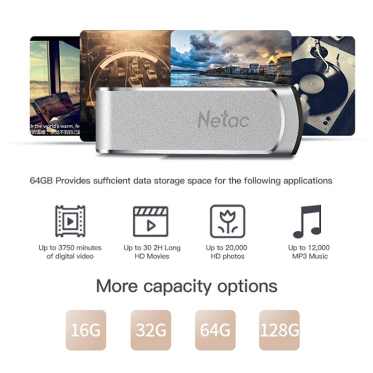 Netac U388 High Speed USB3.0 Metal Rotating Car Computer U Disk, Capacity: 128GB