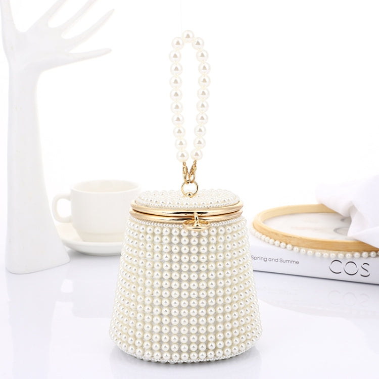 Pearl Evening Bag Mini Tote Pearl Bucket Bag, Color: White Bottom Beige Pearl