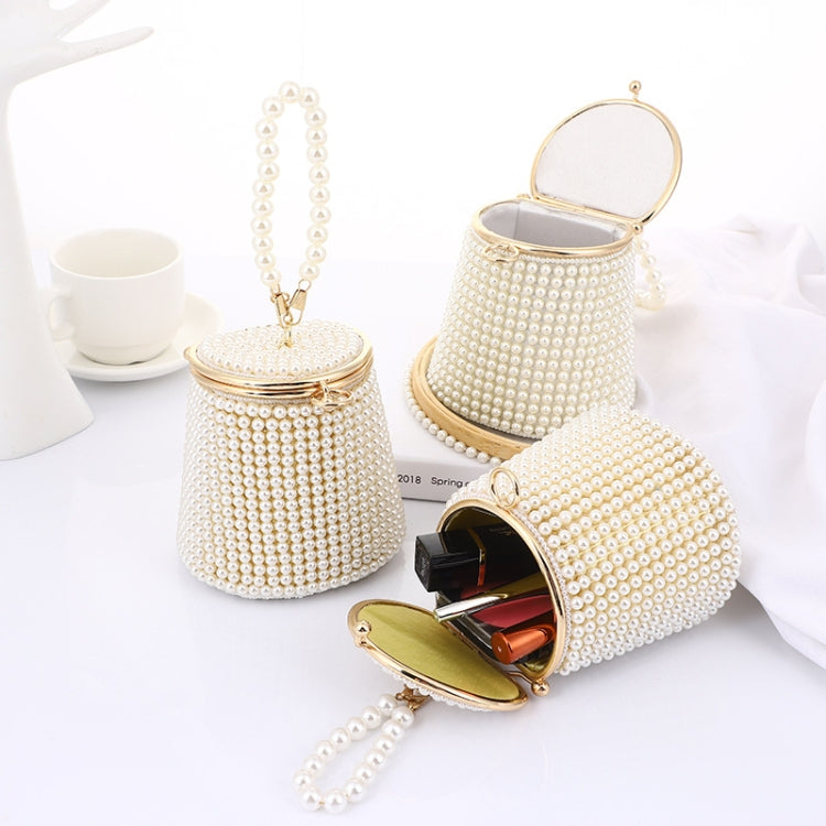 Pearl Evening Bag Mini Tote Pearl Bucket Bag, Color: White Bottom Beige Pearl