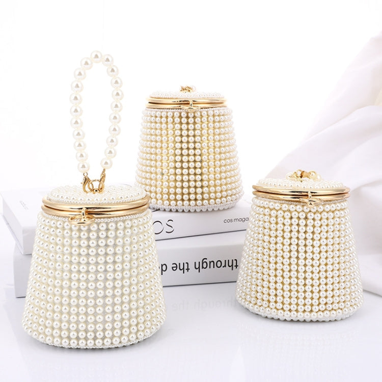 Pearl Evening Bag Mini Tote Pearl Bucket Bag, Color: White Bottom Beige Pearl