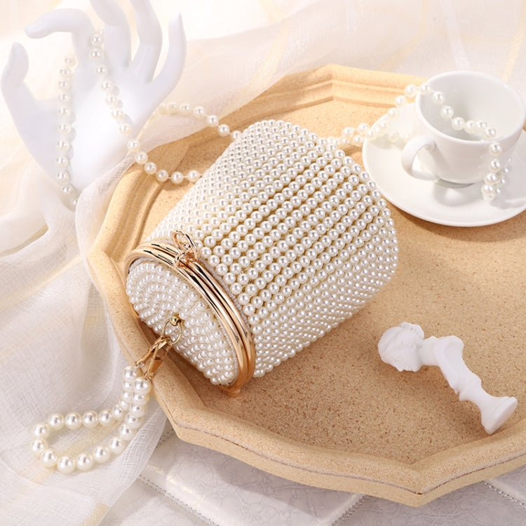 Pearl Evening Bag Mini Tote Pearl Bucket Bag, Color: White Bottom Beige Pearl