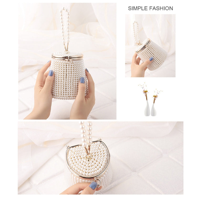 Pearl Evening Bag Mini Tote Pearl Bucket Bag, Color: White Bottom Beige Pearl