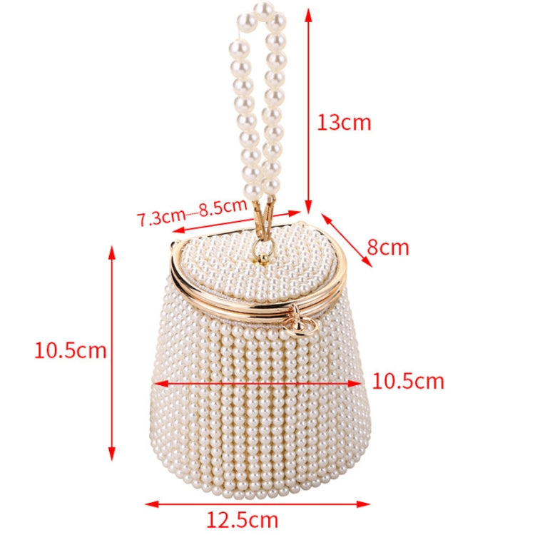 Pearl Evening Bag Mini Tote Pearl Bucket Bag, Color: White Bottom Beige Pearl