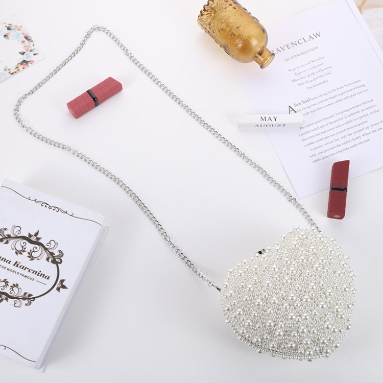 Pearl Evening Bag Ladies Heart Shaped Clutch Single Chain Crossbody Bag(White)