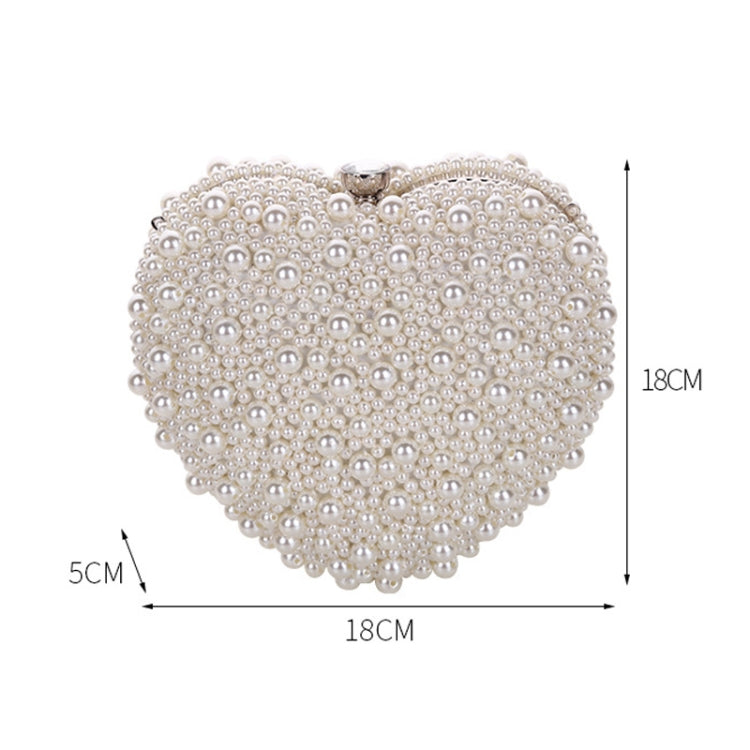 Pearl Evening Bag Ladies Heart Shaped Clutch Single Chain Crossbody Bag(White)