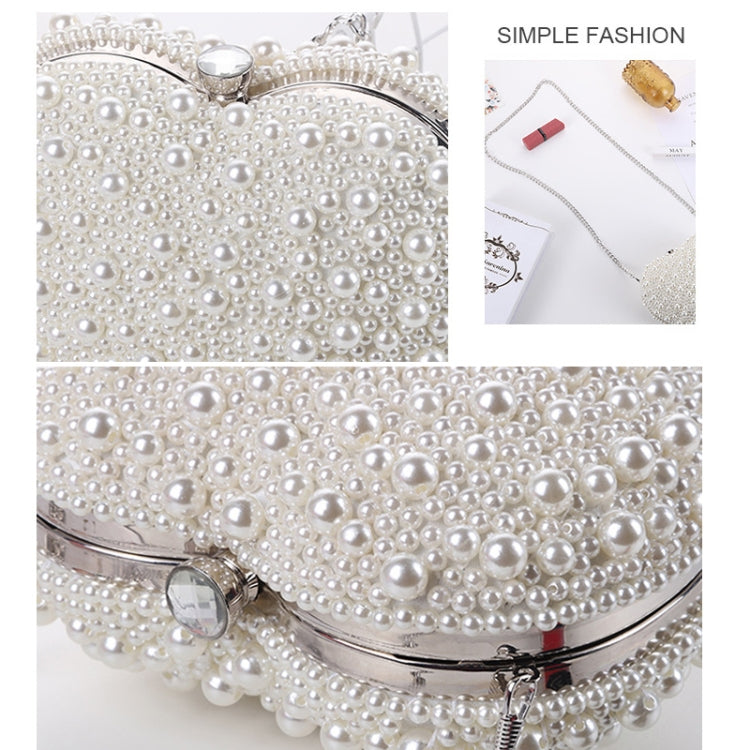 Pearl Evening Bag Ladies Heart Shaped Clutch Single Chain Crossbody Bag(White)
