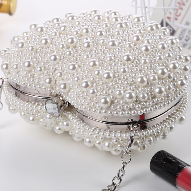 Pearl Evening Bag Ladies Heart Shaped Clutch Single Chain Crossbody Bag(White)