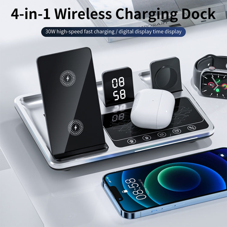 R11 4 In 1 30W Phone Wireless Charger with Ambient Light(Silver Black)