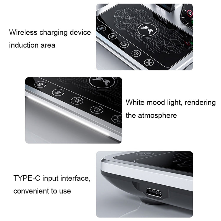 R11 4 In 1 30W Phone Wireless Charger with Ambient Light(Silver Black)