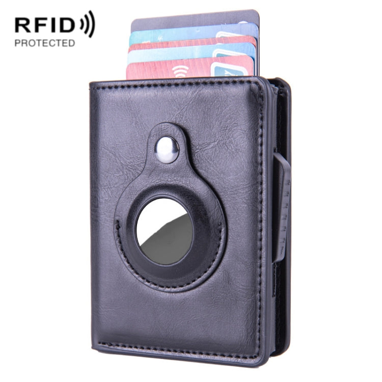 X-80 RFID Anti-theft Brushed Leather Card Holder For AirTag 2nd Gen / AirTag 1st Gen, Black, Blue, Coffee, Apricot, Carbon Fiber Black