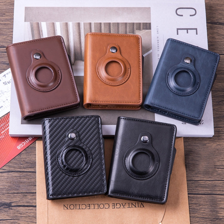 X-80 RFID Anti-theft Brushed Leather Card Holder For AirTag 2nd Gen / AirTag 1st Gen, Black, Blue, Coffee, Apricot, Carbon Fiber Black