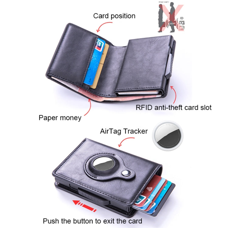 X-80 RFID Anti-theft Brushed Leather Card Holder For AirTag 2nd Gen / AirTag 1st Gen, Black, Blue, Coffee, Apricot, Carbon Fiber Black