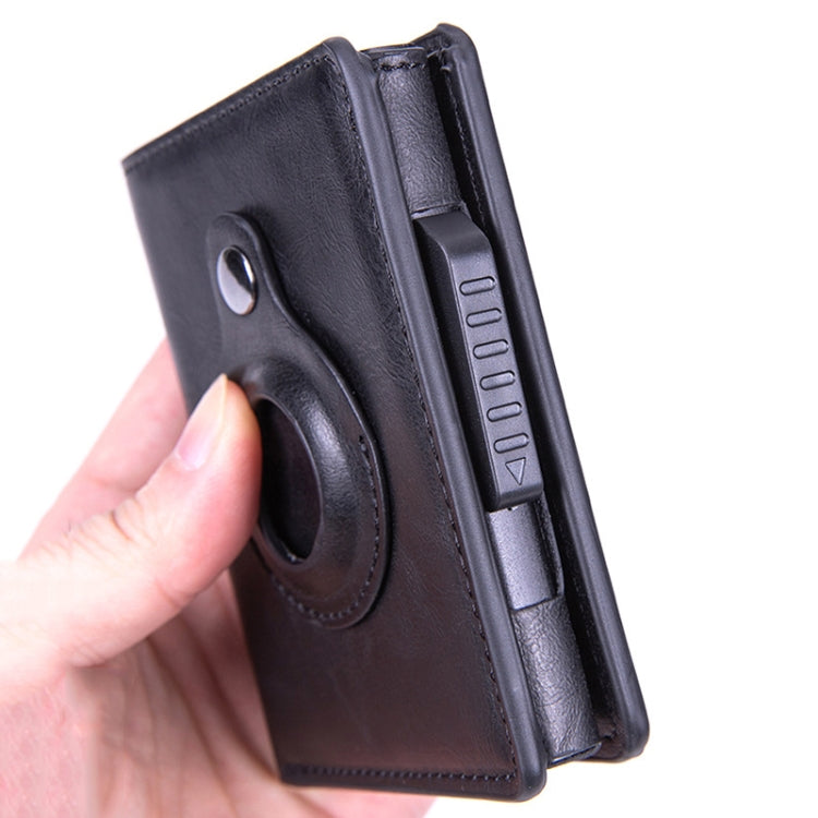 X-80 RFID Anti-theft Brushed Leather Card Holder For AirTag 2nd Gen / AirTag 1st Gen, Black, Blue, Coffee, Apricot, Carbon Fiber Black