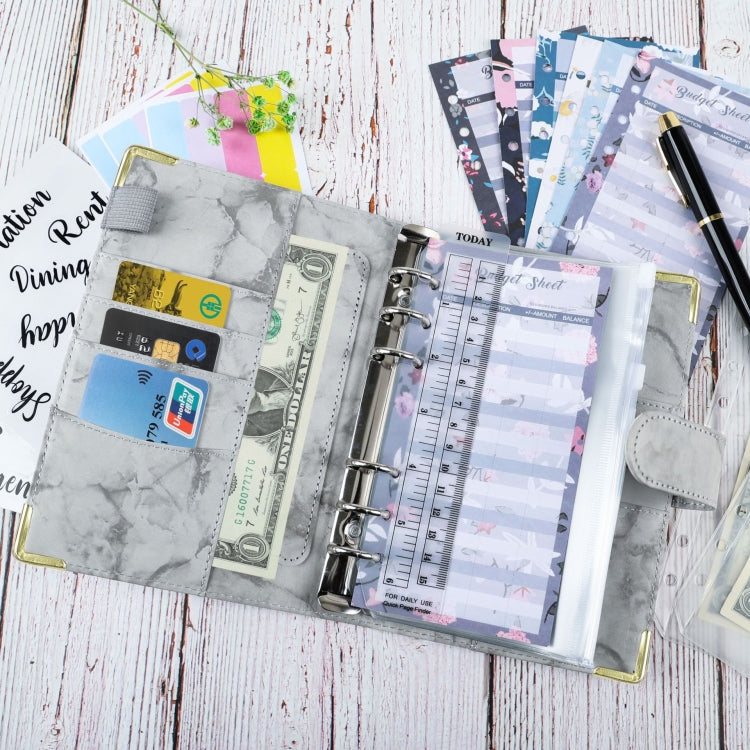 A6 Binder Budget Book Marbled Notebook PU Leather Binder