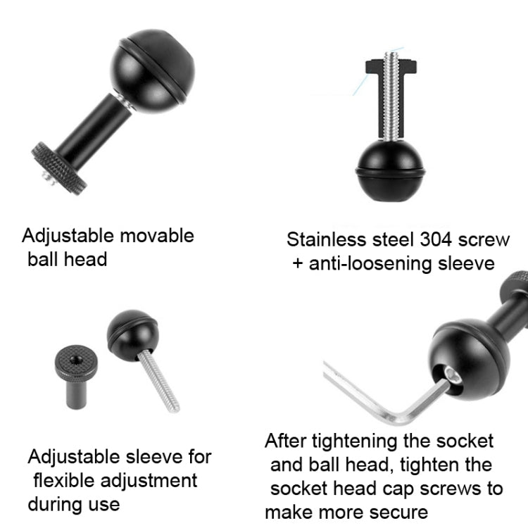 Ball Head Adapter Adjustable Screw Fixed Mount  Camera Underwater Diving Photography Lights Bracket, 1/4 Inch Red, 1/4 Inch  Black, M5 Screw Black