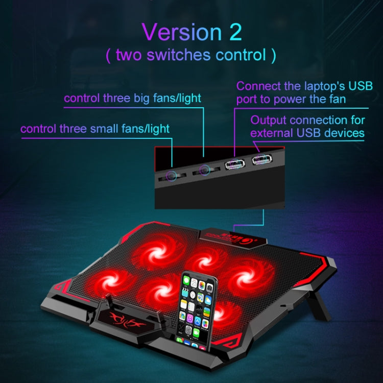CoolCold  17inch Gaming Laptop Cooler Six Fan Two USB Port 2600RPM Laptop Cooling Pad