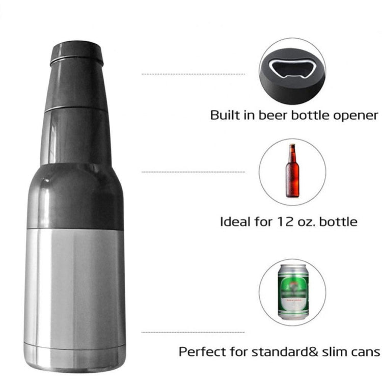 Beer Bottle and Can Cooler with Beer Opener (Stainless Steel Color)