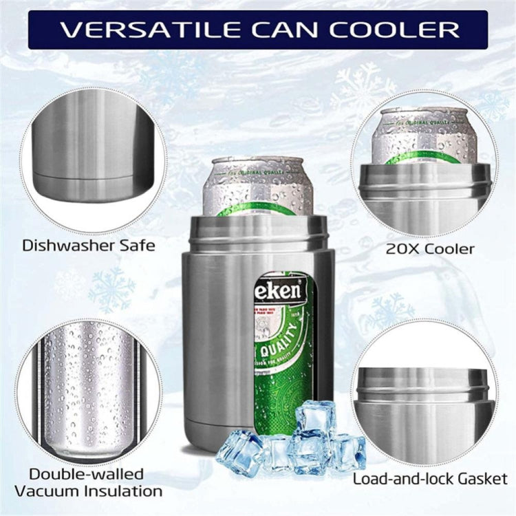 Beer Bottle and Can Cooler with Beer Opener (Stainless Steel Color)