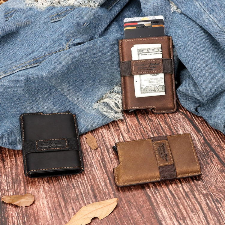 HUMERPAUL BP977 RFID Anti-Theft Card Box Leather Automatic Credit Card Set, BP977 Dark Brown, BP977 Brown, BP977 Black