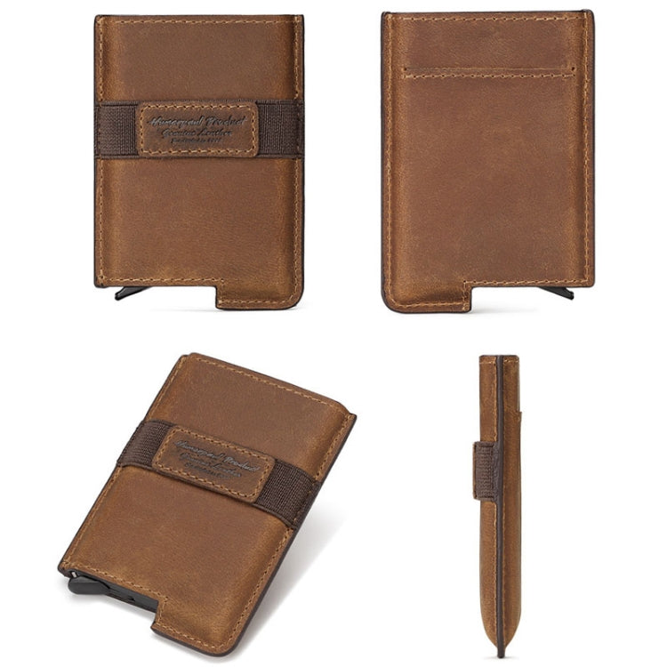 HUMERPAUL BP977 RFID Anti-Theft Card Box Leather Automatic Credit Card Set, BP977 Dark Brown, BP977 Brown, BP977 Black