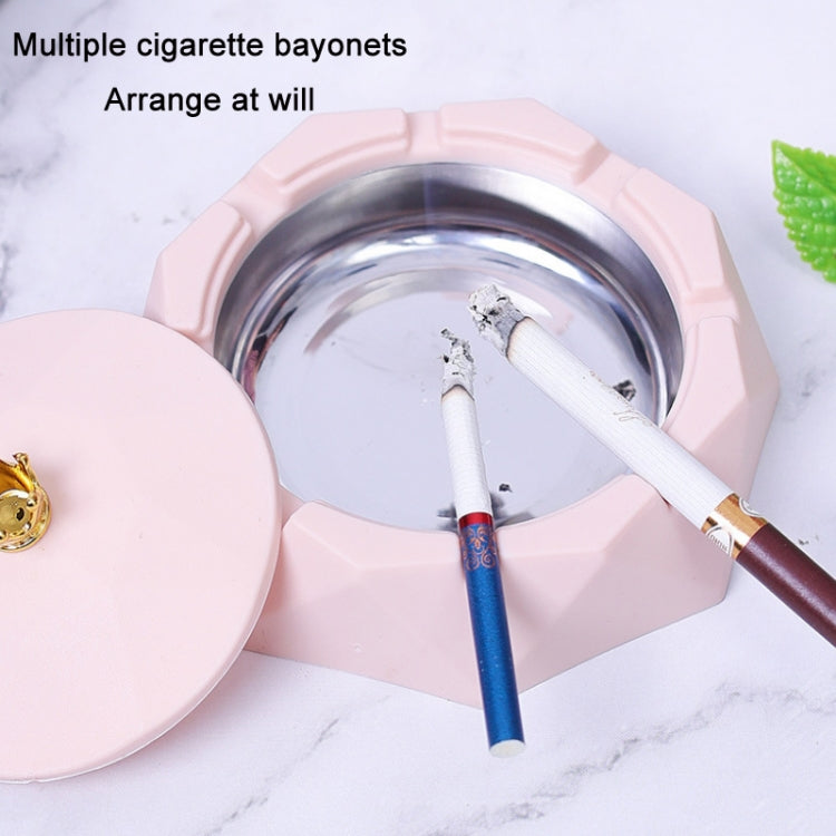 Stainless Steel Liner Ashtray With Cover Crown Home Decoration(Dark Green)