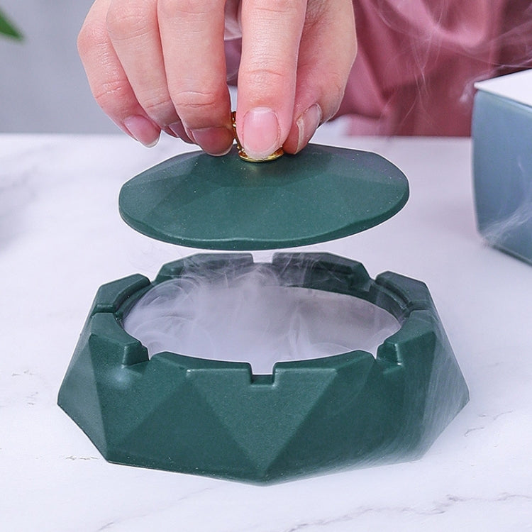 Stainless Steel Liner Ashtray With Cover Crown Home Decoration(Dark Green)