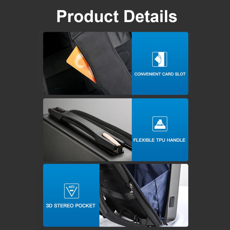 Bopai 61-93318A Hard Shell Waterproof Expandable Backpack with USB Charging Hole, Spec: Password (Silver)