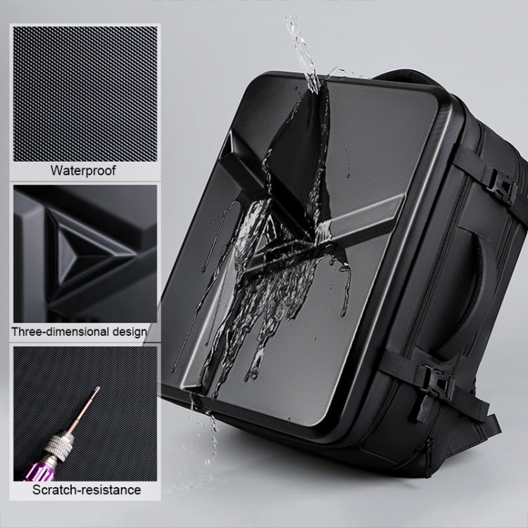 Large-capacity Waterproof Expandable Hard Shell Backpack with USB Charging Hole(162 Black)