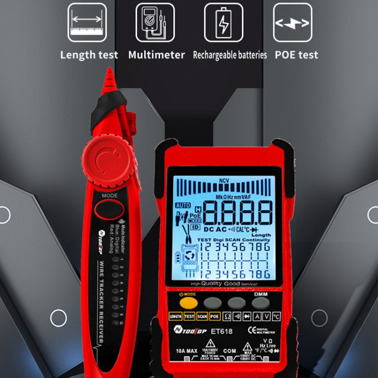 Rechargeable Adjustable Network Cable Tester Wire Tracker POE Cable Tester, ET618 (Red), ET616 (Red)