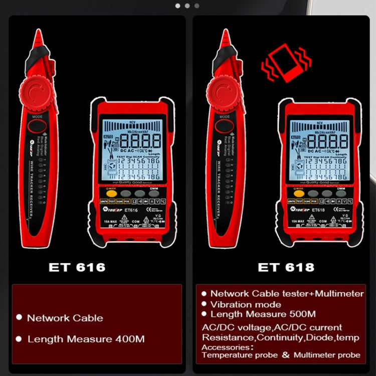 Rechargeable Adjustable Network Cable Tester Wire Tracker POE Cable Tester, ET618 (Red), ET616 (Red)
