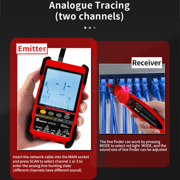 Rechargeable Adjustable Network Cable Tester Wire Tracker POE Cable Tester, ET618 (Red), ET616 (Red)