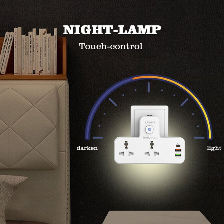 LDNIO SC2311 20W PD+QC 3.0 Multifunctional Home Fast Charging Socket with Night Light, Spec: UK Plug