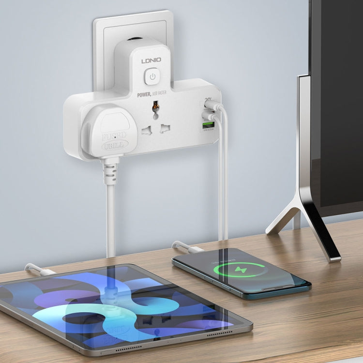 LDNIO SC2311 20W PD+QC 3.0 Multifunctional Home Fast Charging Socket with Night Light, Spec: UK Plug