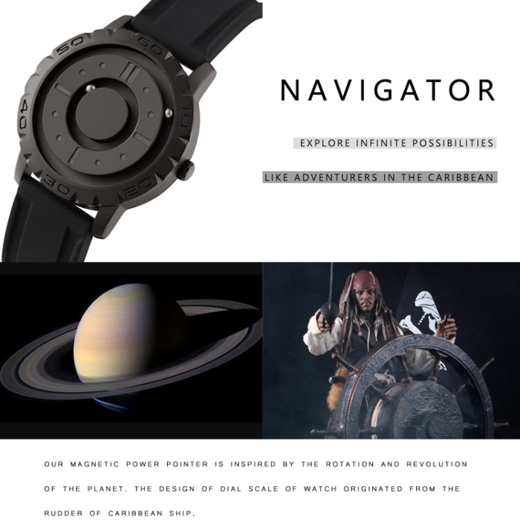 EUTOUR E030 Magnetic Ball Men Bezel-Free Design Watch(Silver Steel Strip)