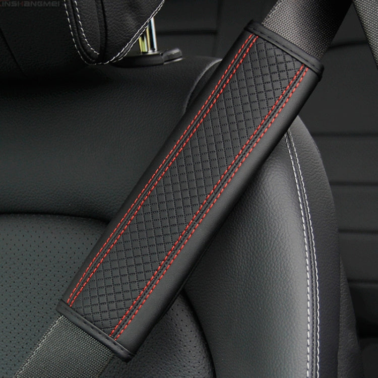 Fiber Leather Embossed Car Seat Belt Shoulder Cover Protector 6.5X23cm(Black Red)