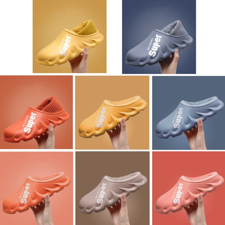 Winter Warm Velvet Thick Waterproof Cotton Slippers, Color: Blue Gray No Heel(42-43)