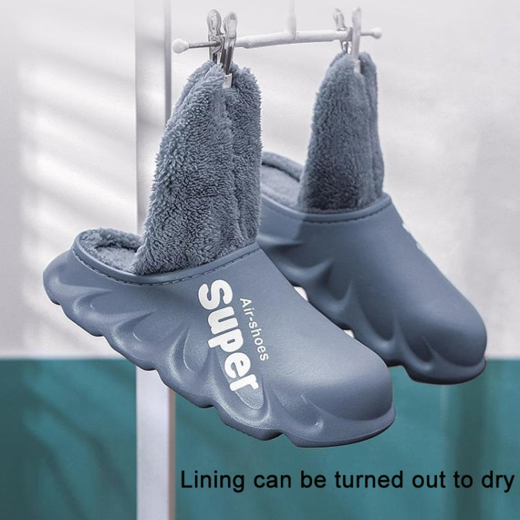 Winter Warm Velvet Thick Waterproof Cotton Slippers, Color: Blue Gray No Heel(42-43)