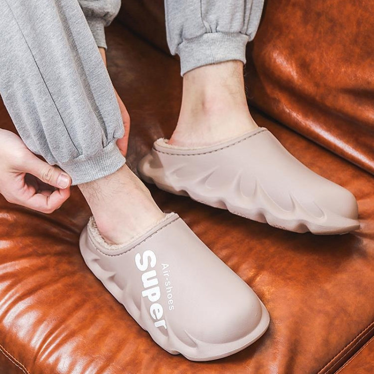 Winter Warm Velvet Thick Waterproof Cotton Slippers, Color: Blue Gray No Heel(42-43)