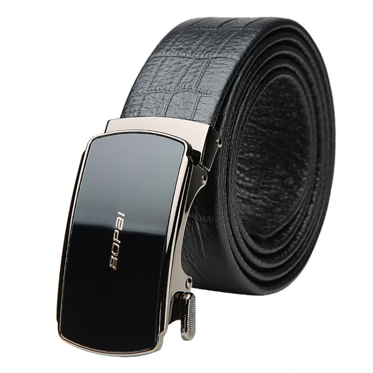 Bopai 13-121211 Crocodile Grain Automatic Buckle Soft and Durable Cowhide Belt(Black)