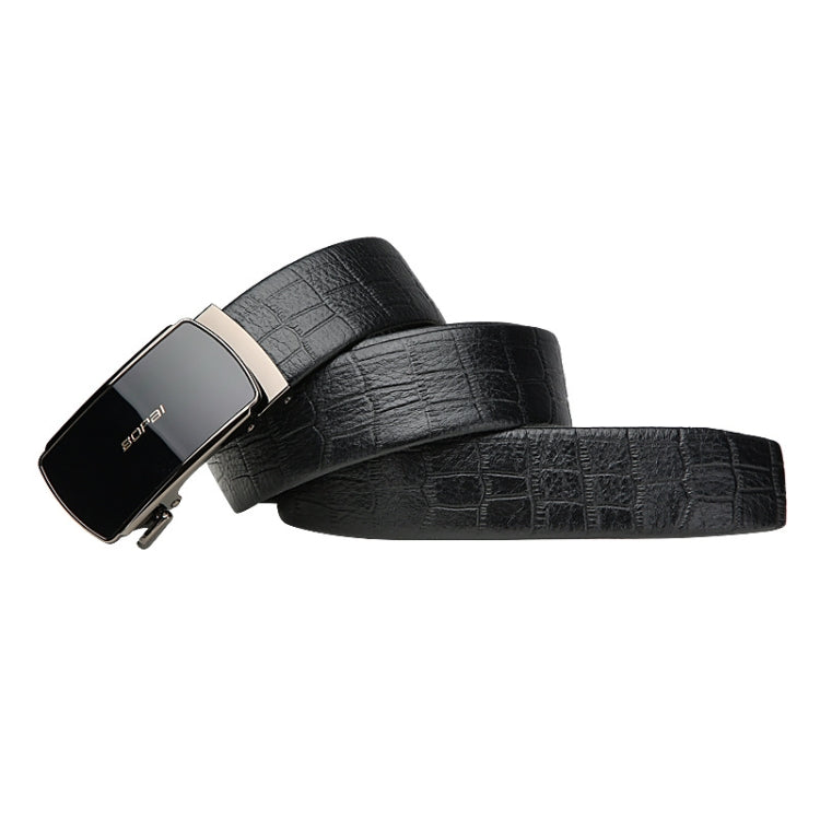 Bopai 13-121211 Crocodile Grain Automatic Buckle Soft and Durable Cowhide Belt(Black)