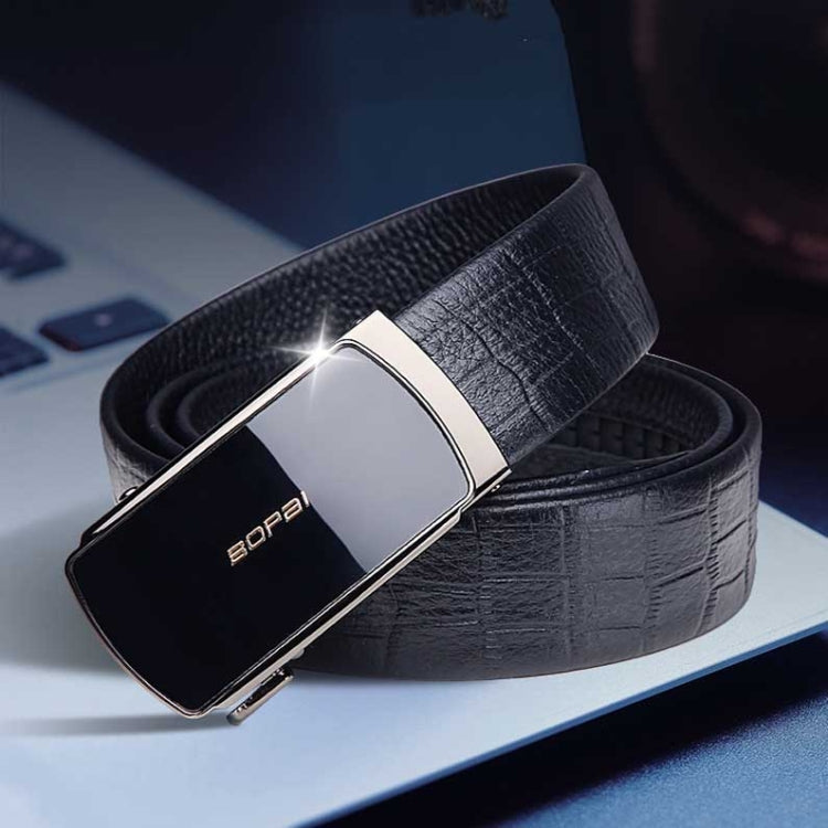 Bopai 13-121211 Crocodile Grain Automatic Buckle Soft and Durable Cowhide Belt(Black)