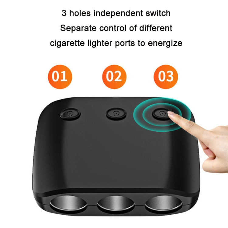 3 in 1 120W Car Cigarette Lighter Independent Switch Dual USB Charger, ZNB03S