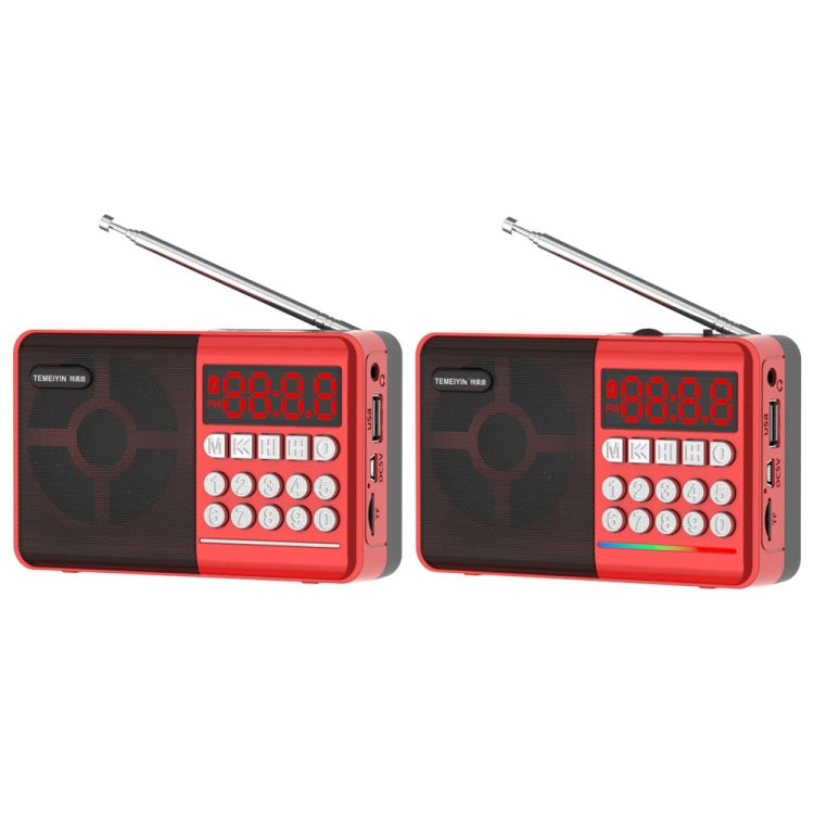 TEMEIYIN LED Digital Display Card Bluetooth Radio Speaker Morning Exercise Portable Player, Color: Red