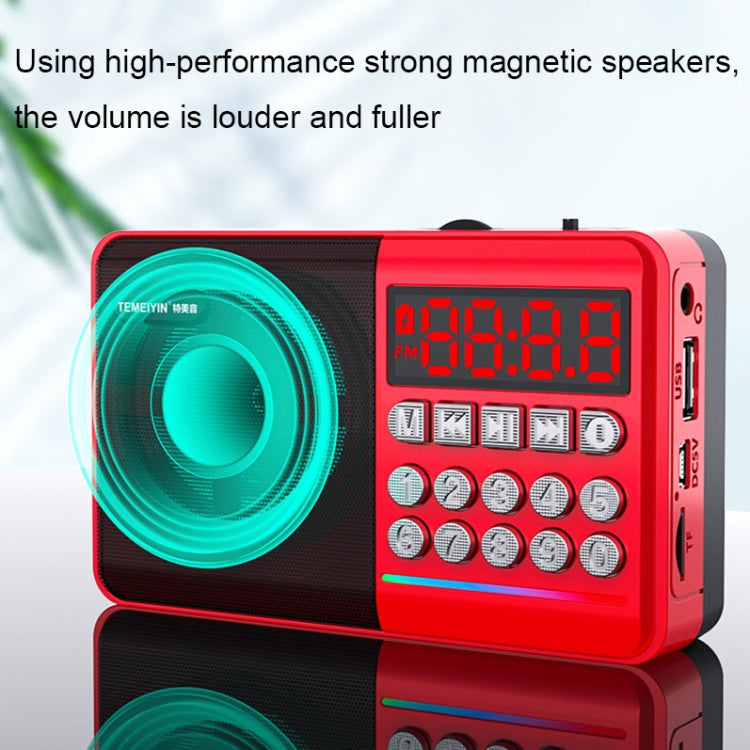 TEMEIYIN LED Digital Display Card Bluetooth Radio Speaker Morning Exercise Portable Player, Color: Red