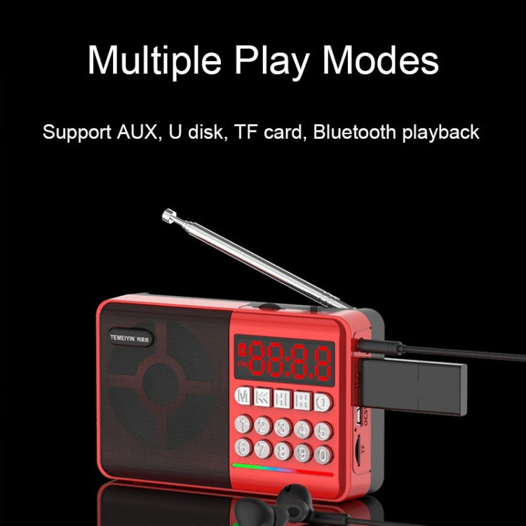 TEMEIYIN LED Digital Display Card Bluetooth Radio Speaker Morning Exercise Portable Player, Color: Red