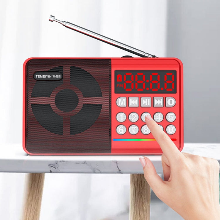 TEMEIYIN LED Digital Display Card Bluetooth Radio Speaker Morning Exercise Portable Player, Color: Red