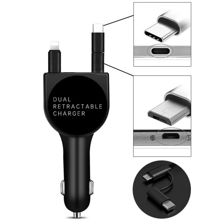 3 In 1 3.1A Dual USB Single Pull Retractable Fast QC3.0 Car Charger, Red, White, Blue, Green, Black