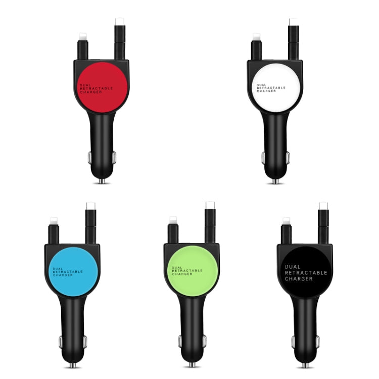 3 In 1 3.1A Dual USB Single Pull Retractable Fast QC3.0 Car Charger, Red, White, Blue, Green, Black