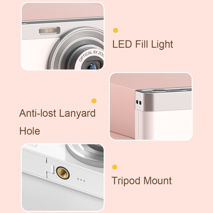 C13 2.88 inch 4K 8X Optical Zoom Telescopic Lens HD Digital Camera, Spec: Pink+Card Reader+16G